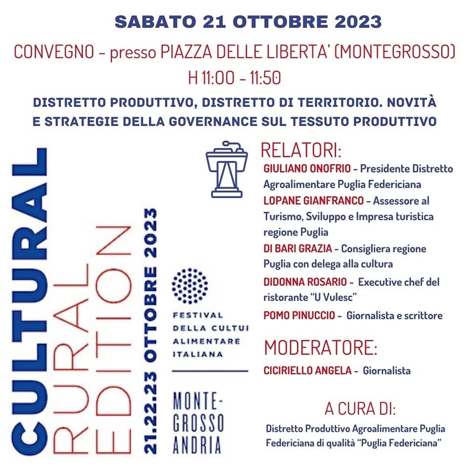 CULTURAL: cultura, agroalimentare e sviluppo territoriale nel percorso del Distretto Puglia Federiciana